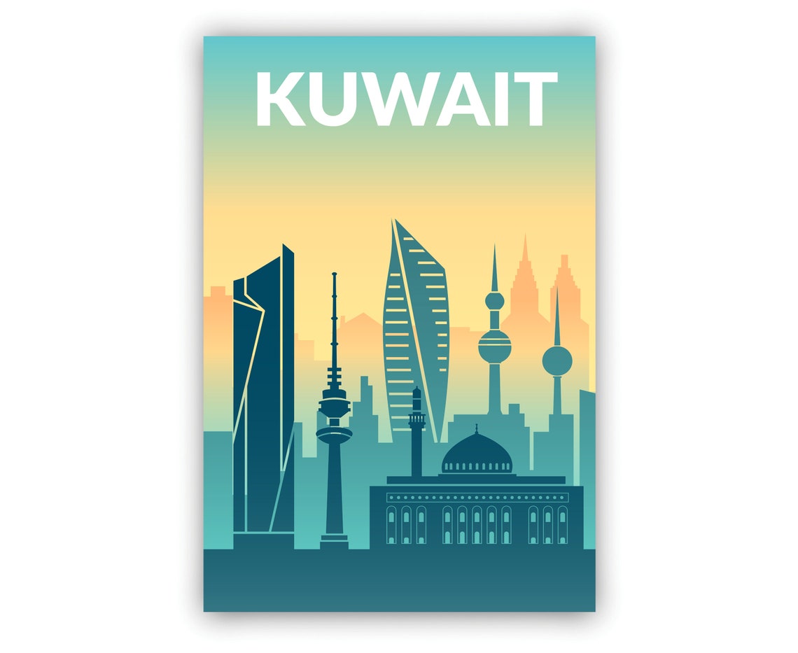 Kuwait Middle East Towers Solid Color Skyline Silhouette Travel Poster - Image 2
