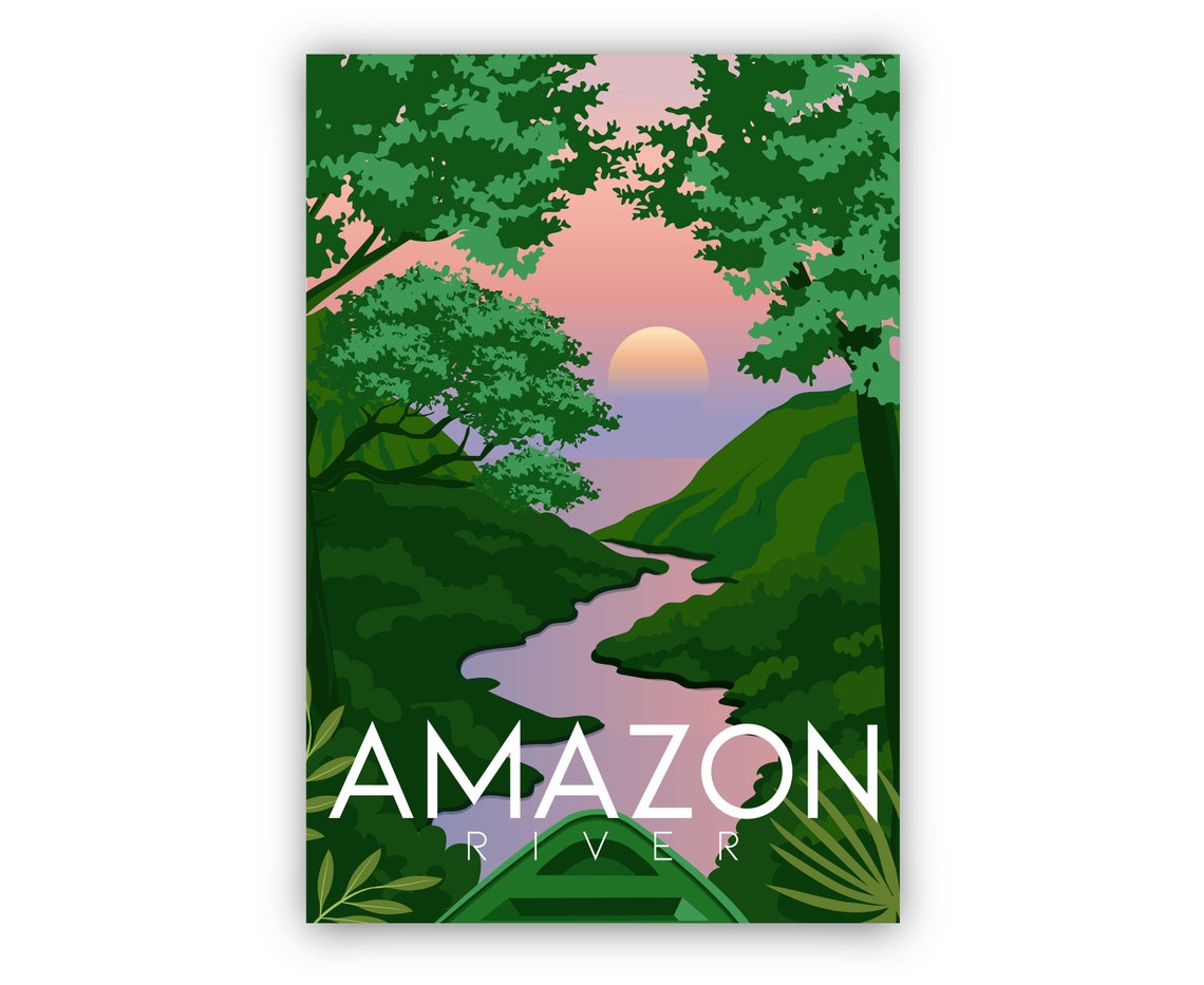 Amazon River Retro Sunset Rainforest Jungle River View Travel Poster - Image 2