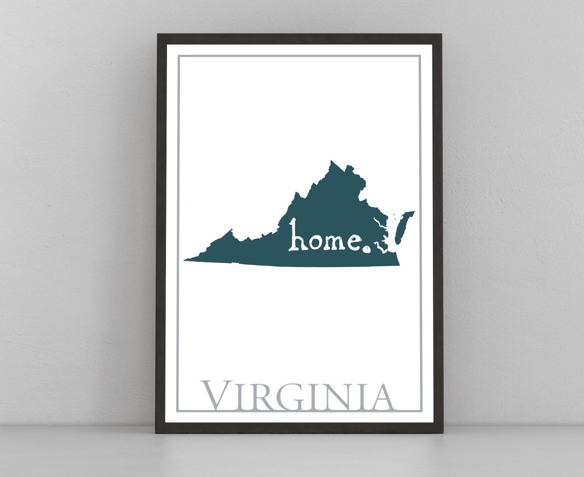 Virginia Modern Minimalist Teal Home Script Silhouette Wall Art