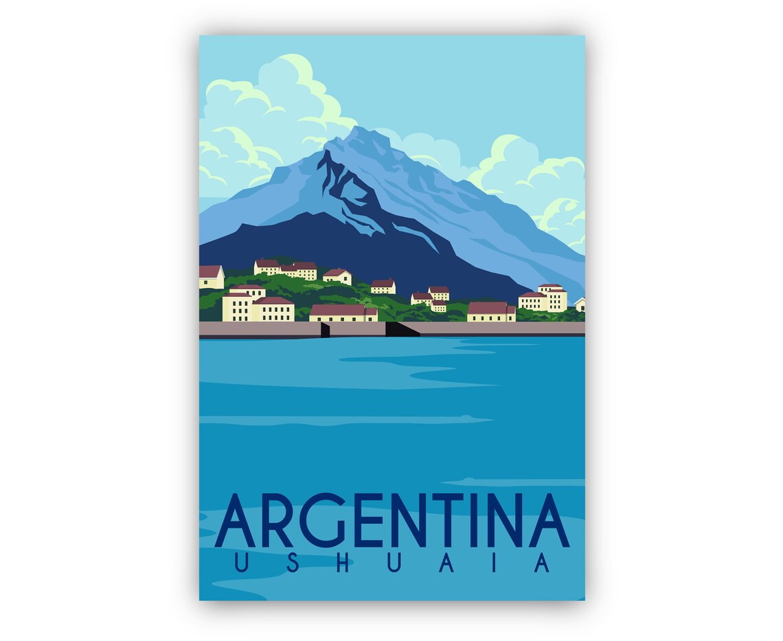 Ushuaia Argentina Harbor Town Mountain Base Retro Travel Poster Print - Image 2