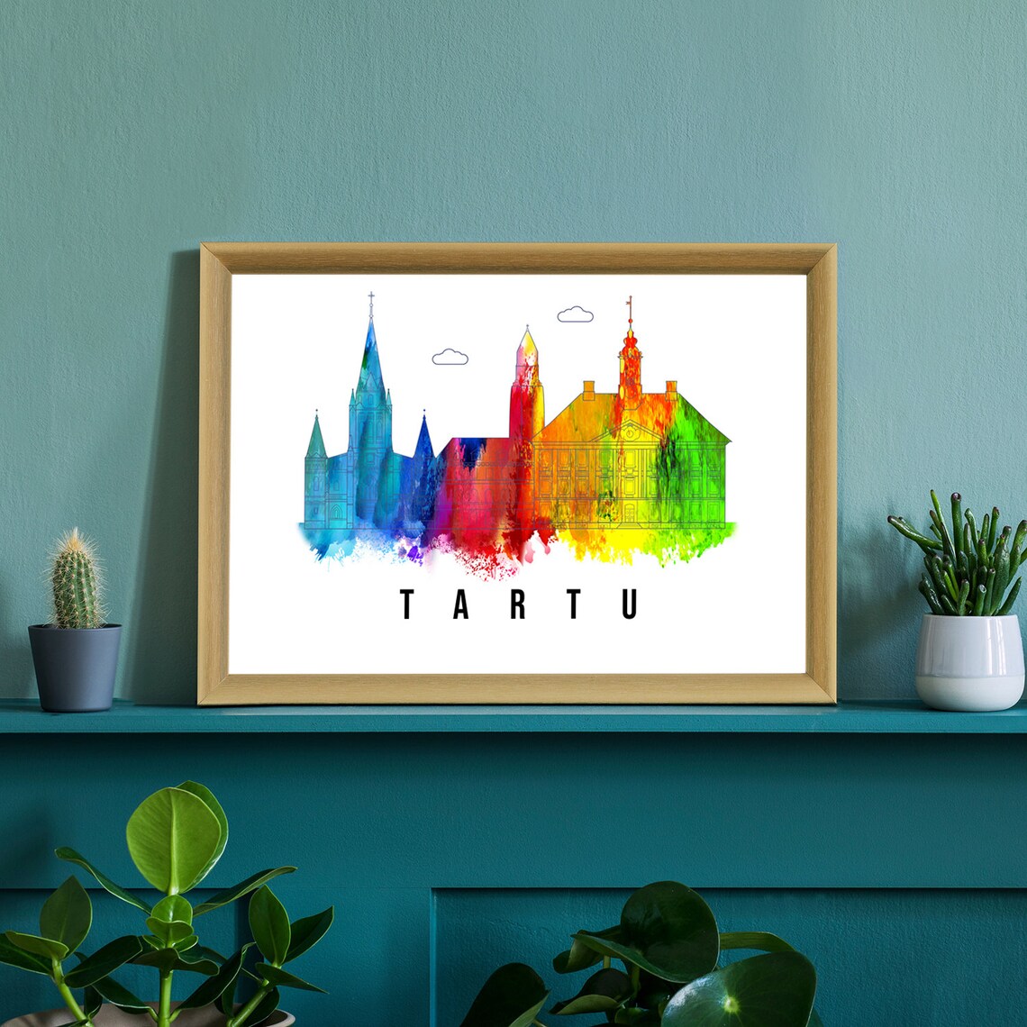 Tartu Estonia Old Town Watercolor Skyline Landmark City Poster - Image 3