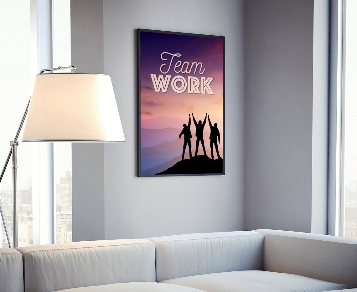 Team Work Sunset Summit Silhouette Hikers Quote Motivational Poster - Image 4
