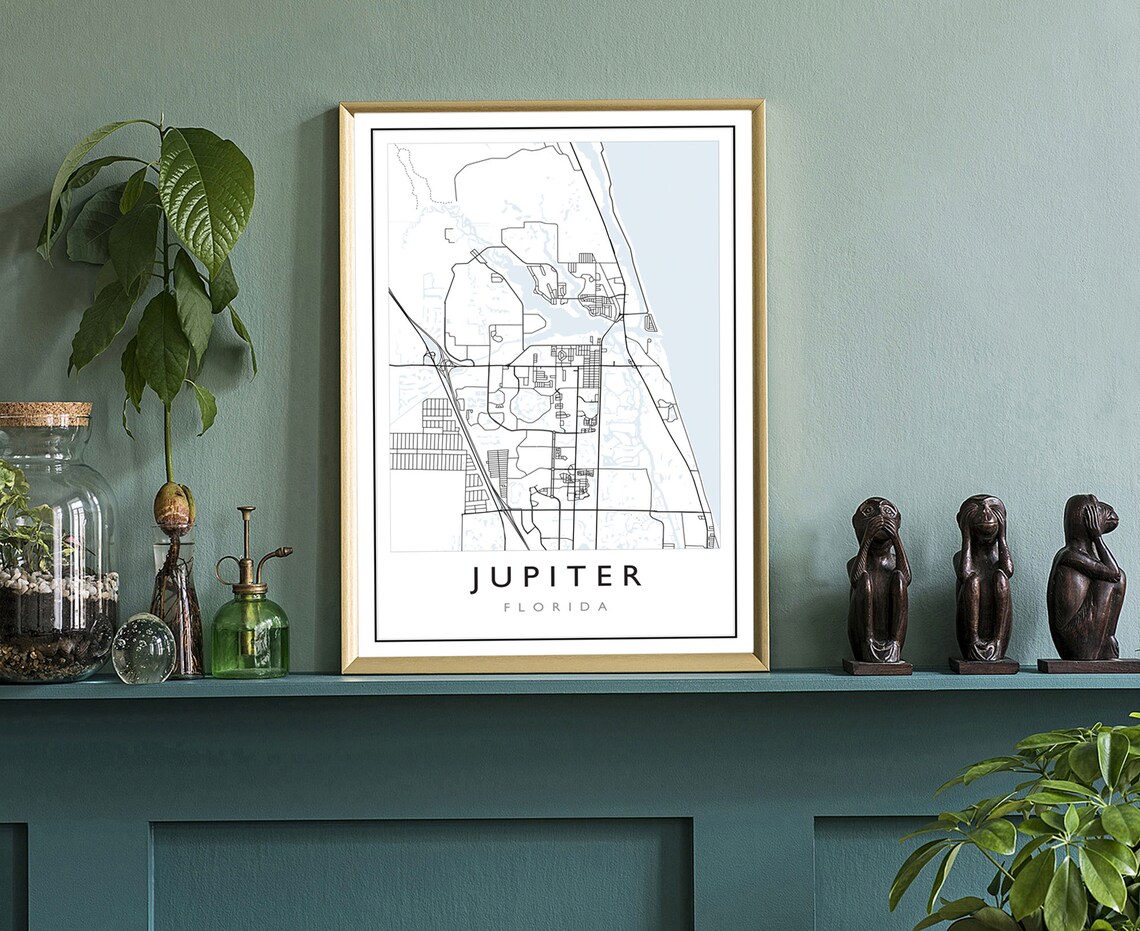 Jupiter Florida City Street Map Minimalist Black White Road Map Print - Image 3