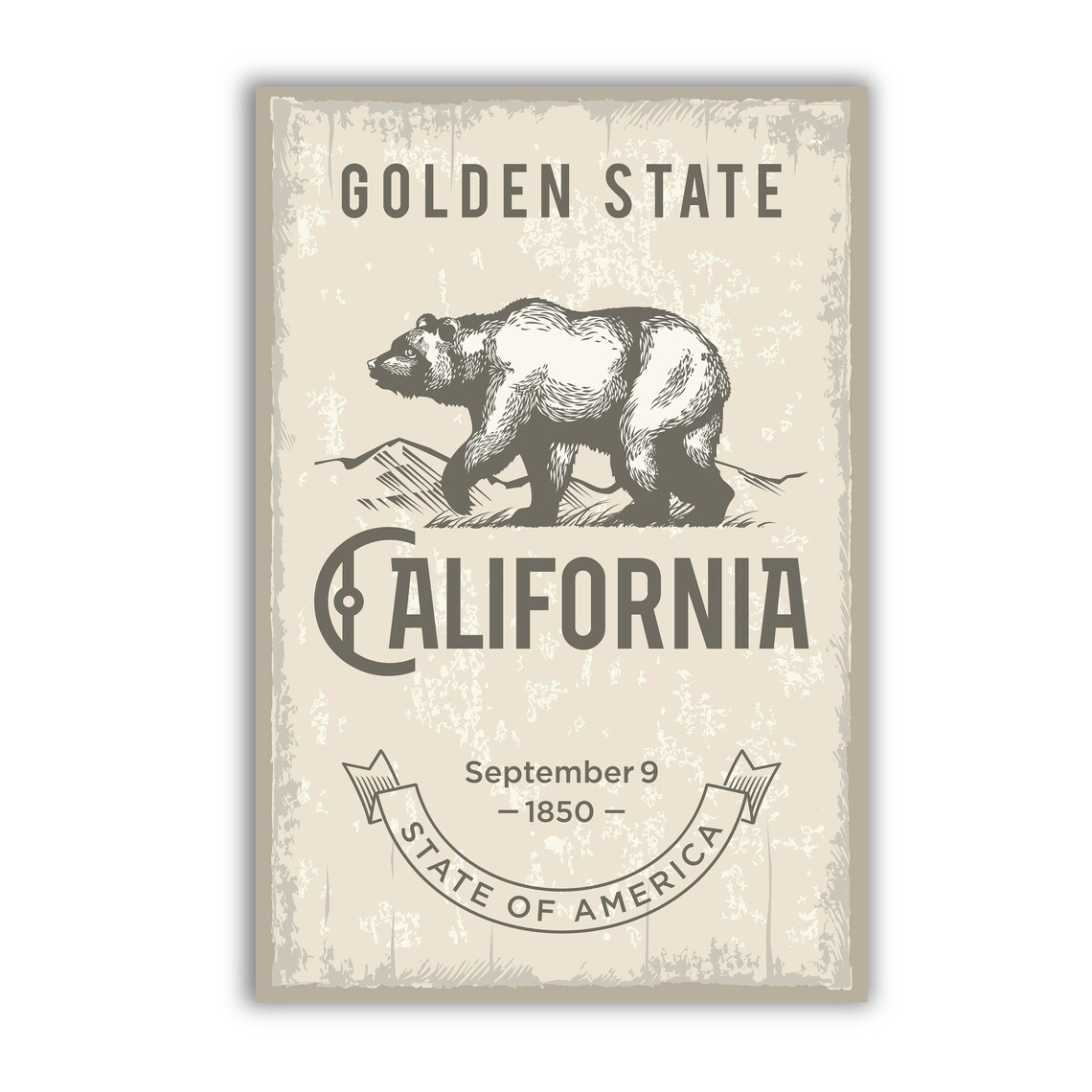 California Golden State Bear Emblem Vintage Retro State Wall Art - Image 2