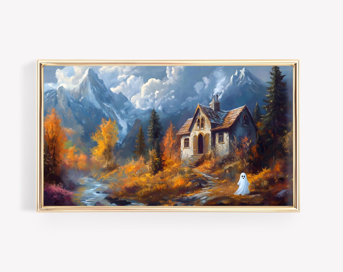 Halloween Ghost in Autumn Mountains, Oil Painting