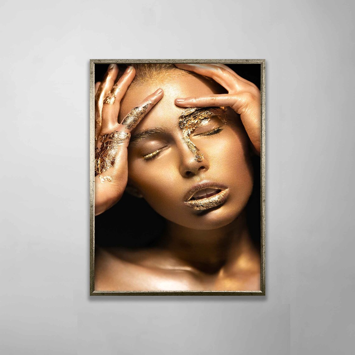 Gold Leaf Makeup Woman Portrait Hands Luxury Beauty Wall Art Poster - Image 2
