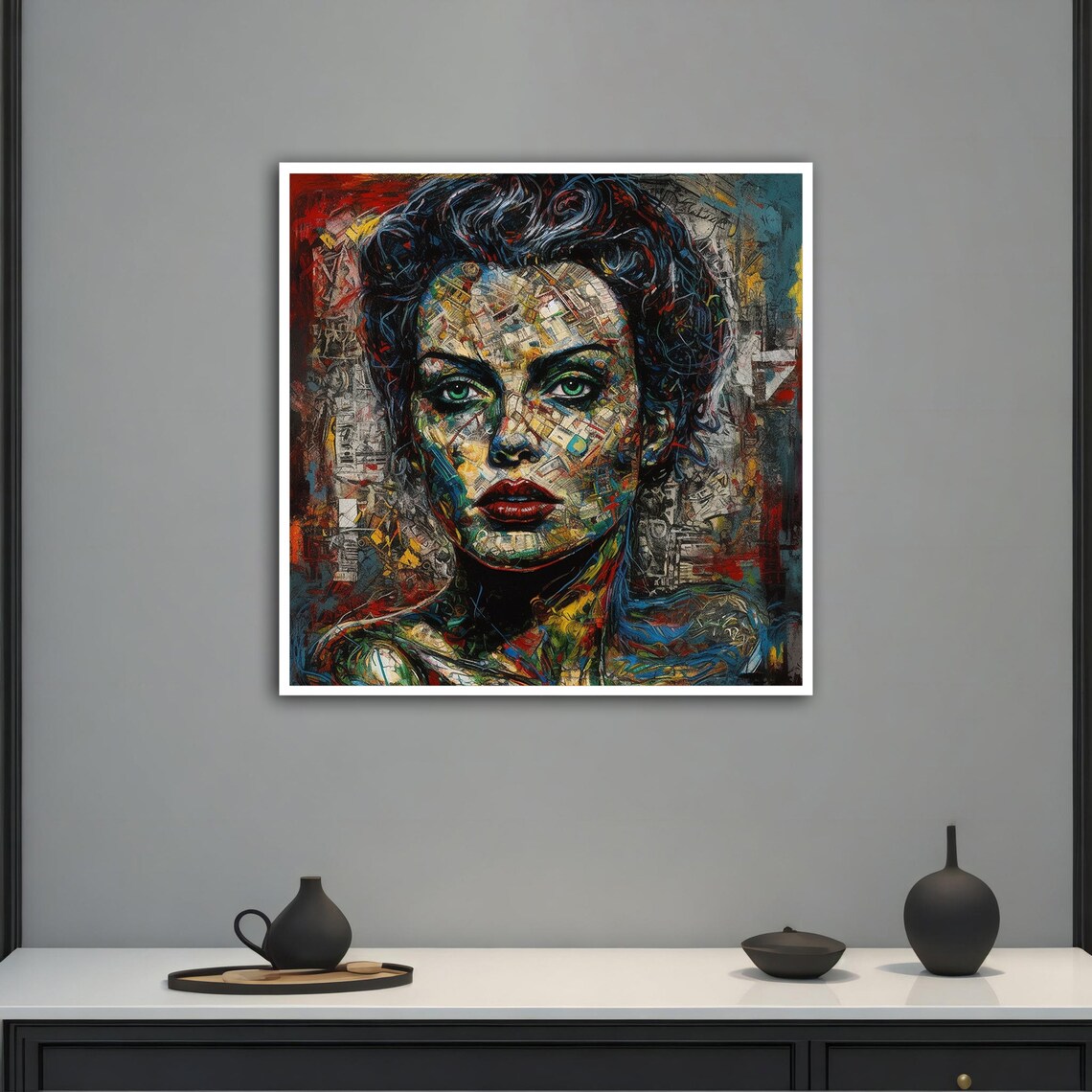 Urban Street Art Woman Portrait With Graffiti Collage Face Poster - Image 2