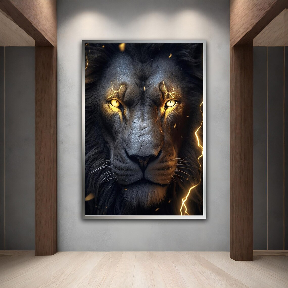 Black Lion Golden Lightning Eyes Fierce Portrait Dramatic Wall Art Poster - Image 5