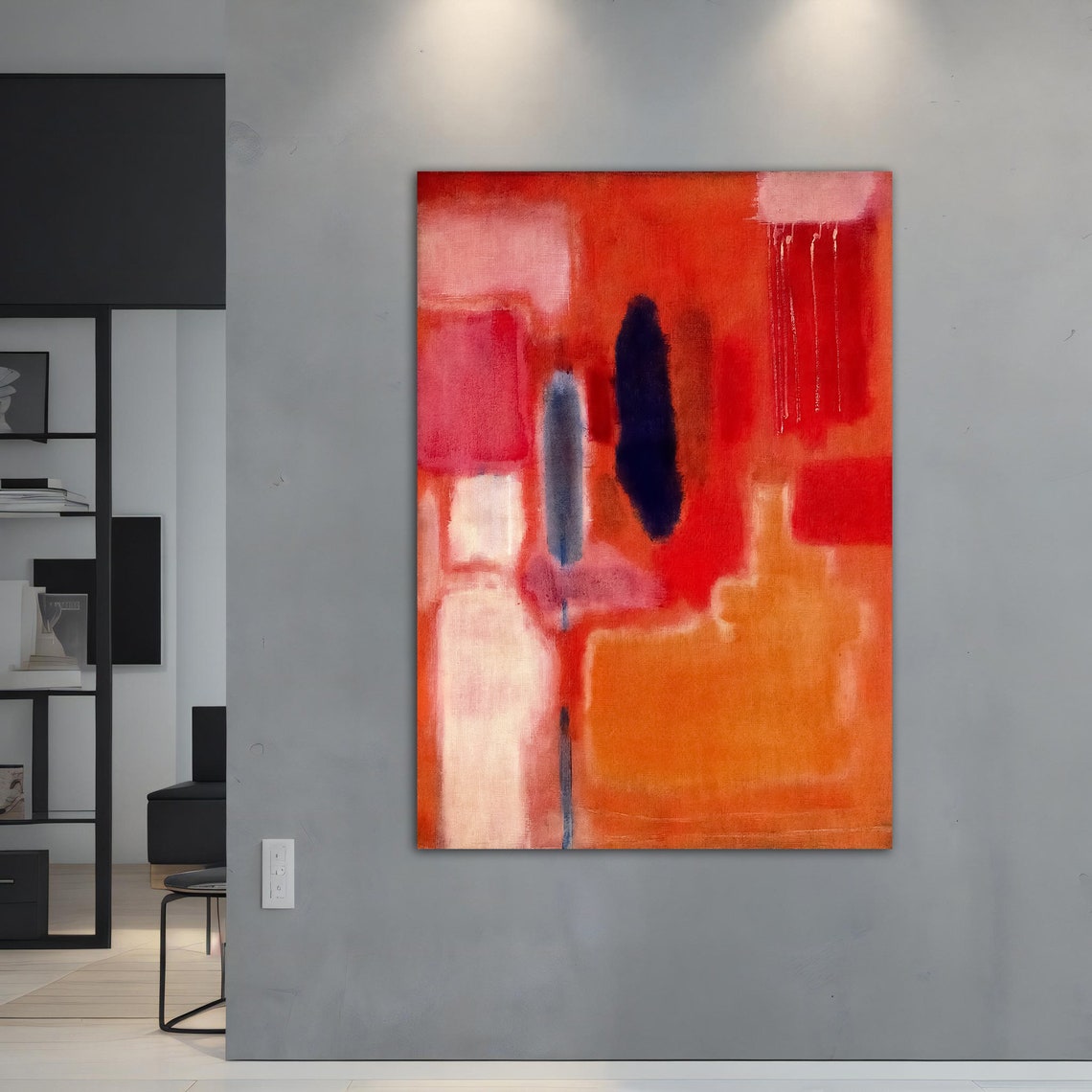 Rothko Style Red Orange Navy Abstract Color Field Wall Art Print - Image 4