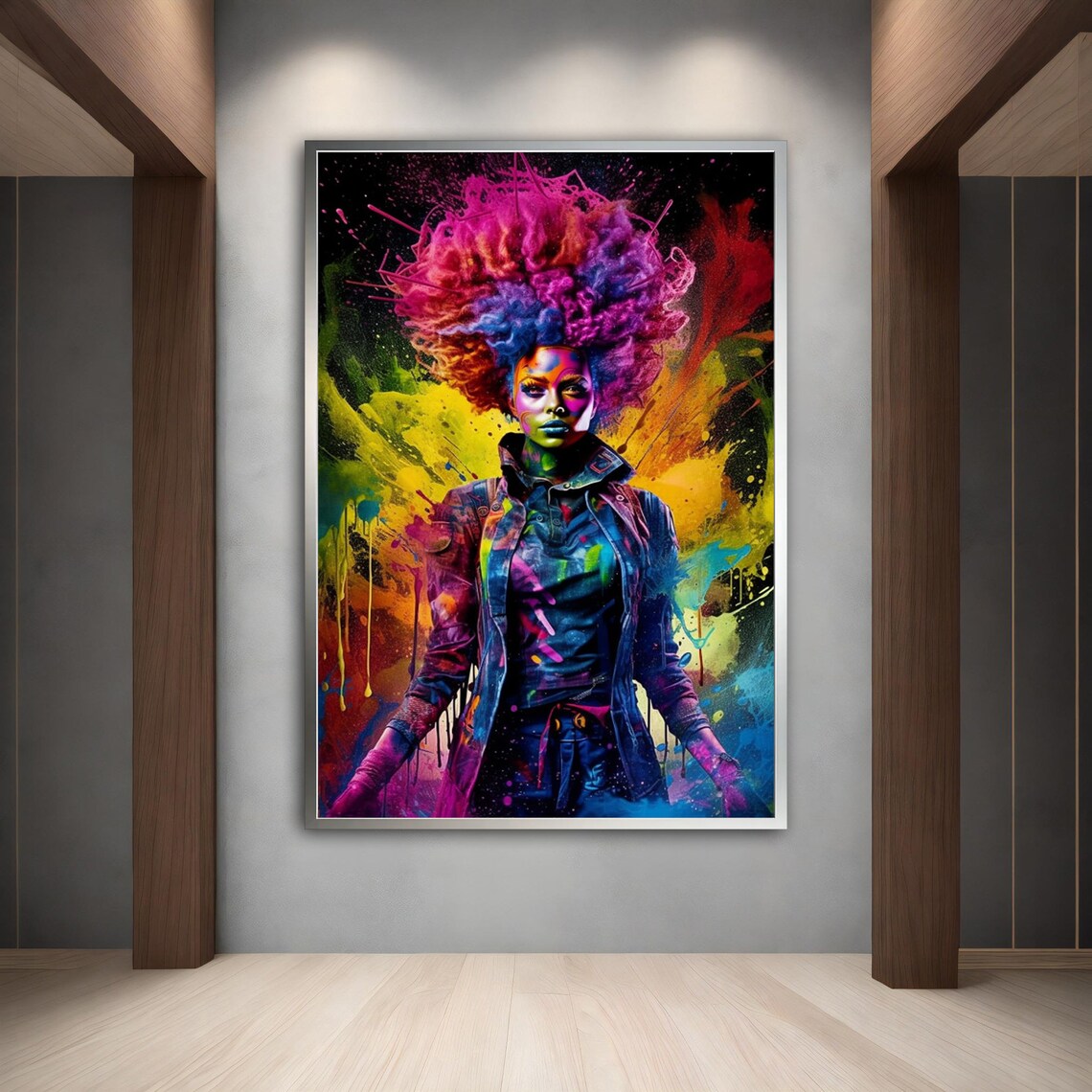 Neon Afro Woman Color Explosion Pop Art Denim Street Style Poster - Image 4