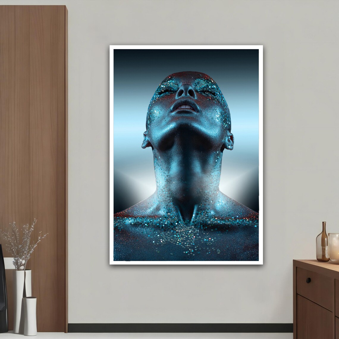 Blue Body Paint Woman Glitter Dramatic Portrait Modern Art Poster - Image 3