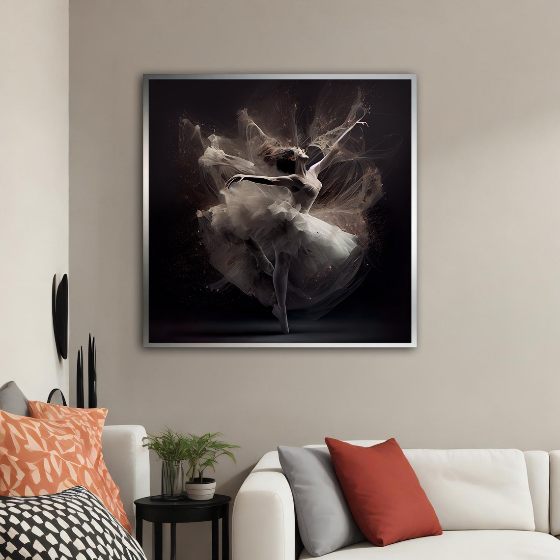 Ballerina Leaping Smoke Tutu Black Background Dramatic Dance Poster - Image 4