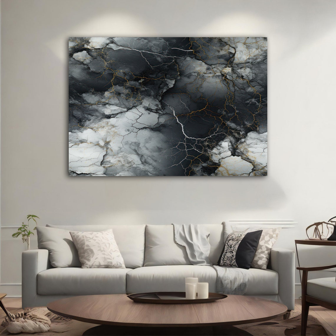 Black Grey Marbling Abstract Painting Ink Cloud Texture Wall Poster - Image 3