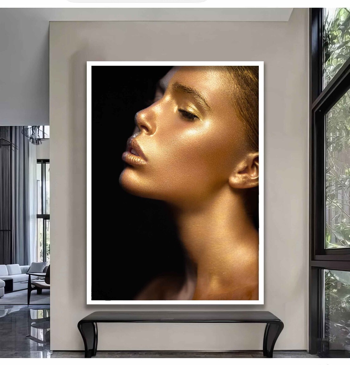 Golden Woman Profile Portrait Elegant Glow Beauty Wall Art Poster - Image 3