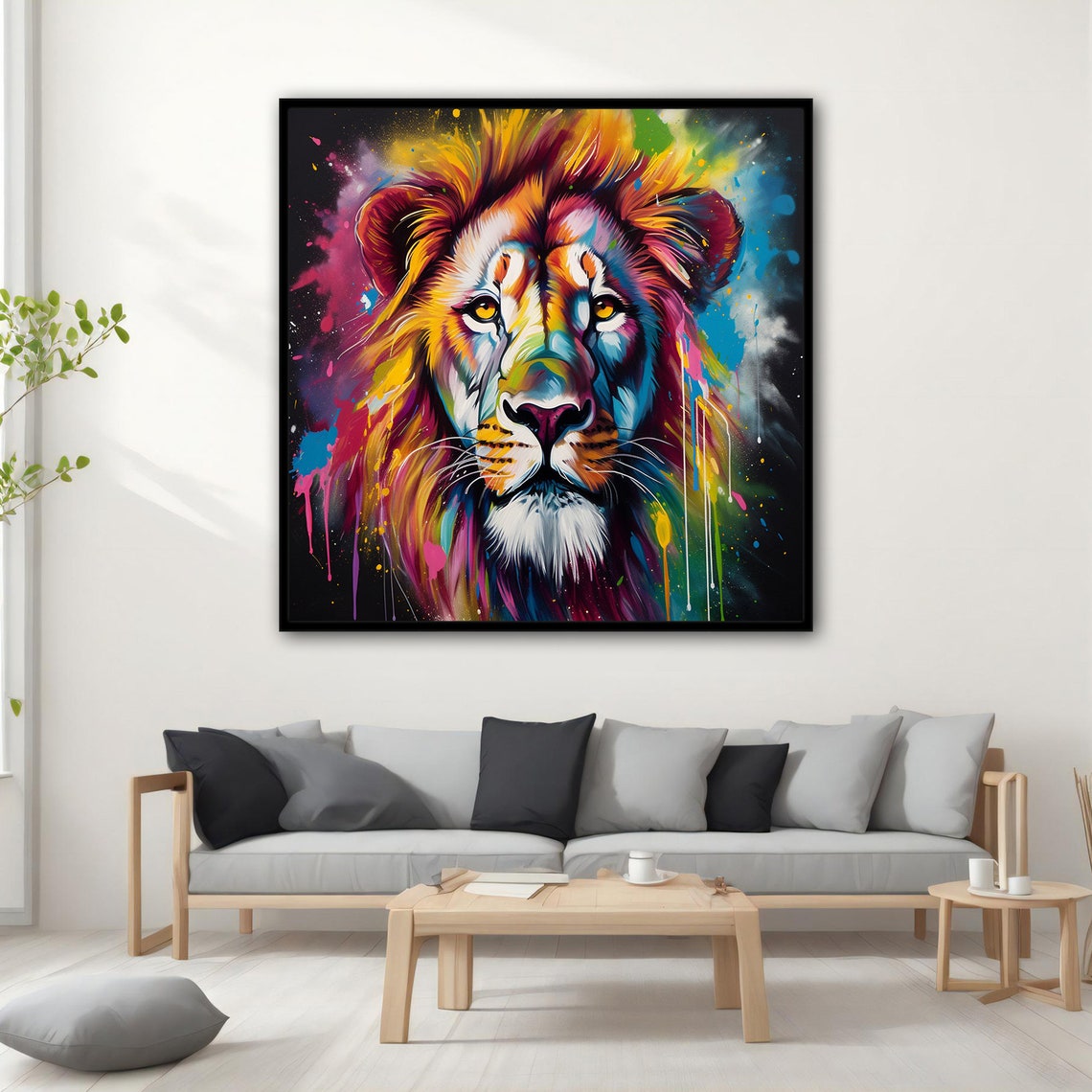 Colorful Graffiti Lion Head Black Background Rainbow Paint Poster - Image 5