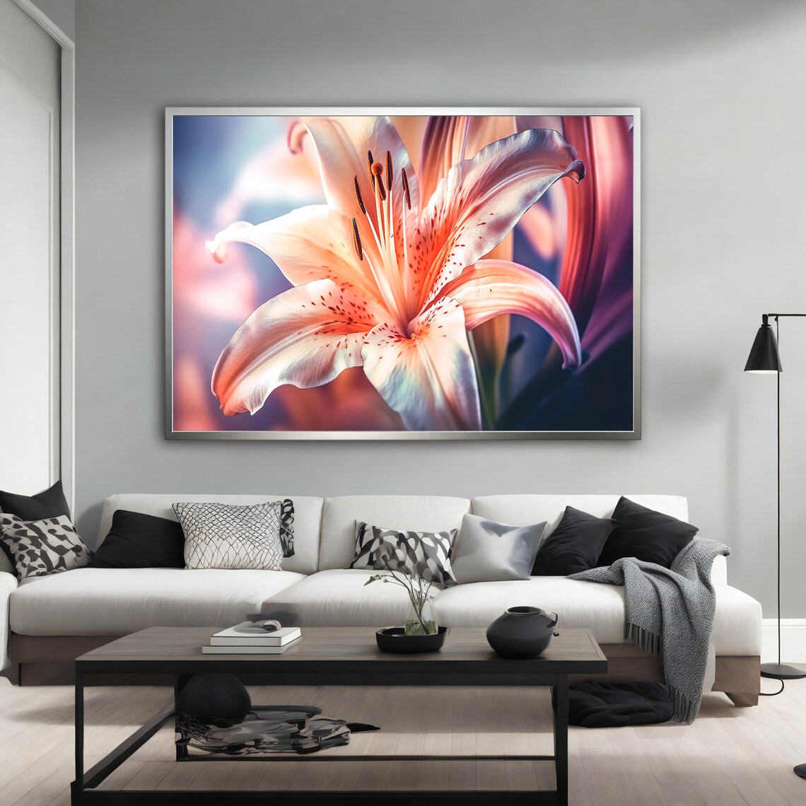 Pink Lily Flower Close Up Photo Soft Petals Botanical Wall Art Poster - Image 2