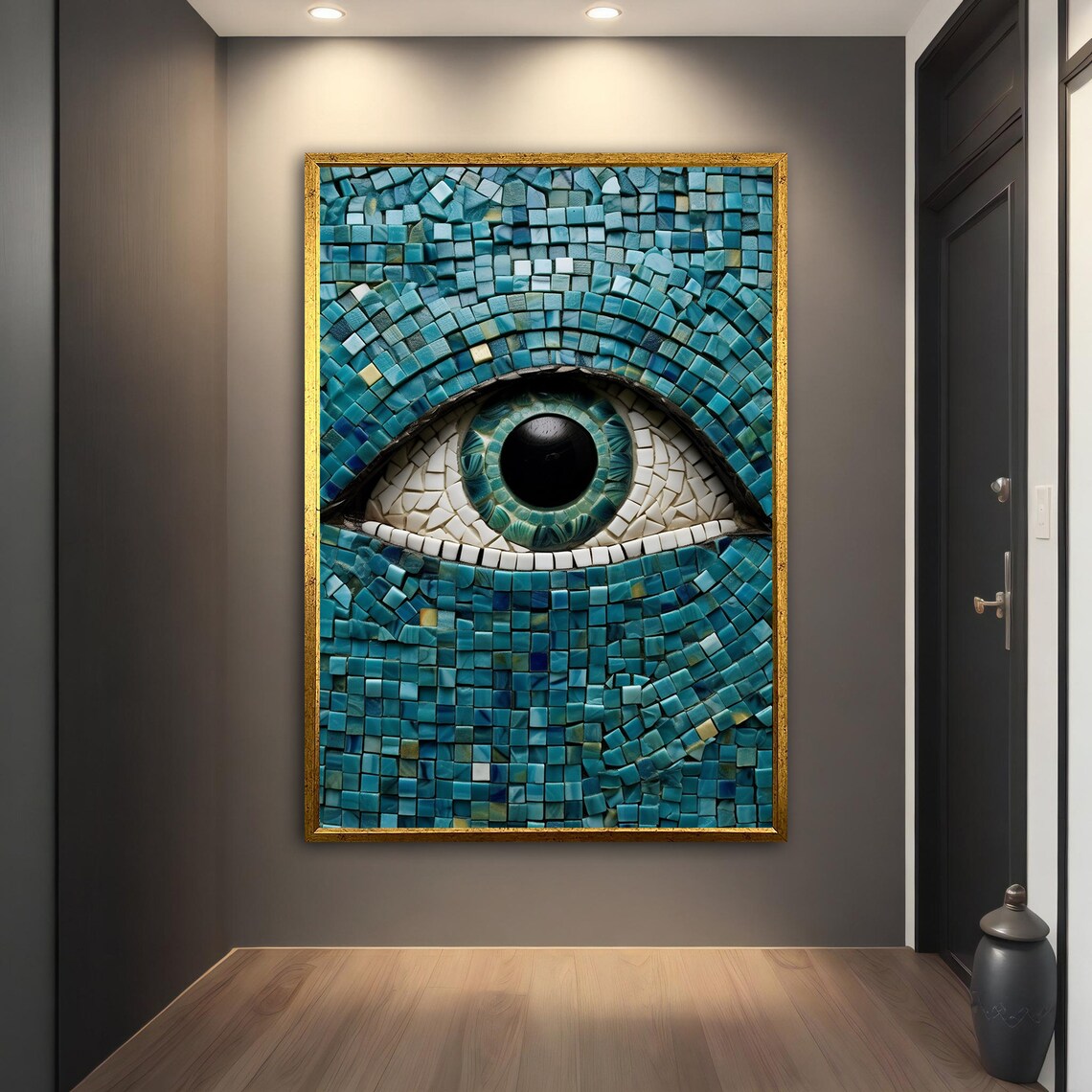 Blue Eye Mosaic Tile Teal Waters Close Up Surreal Modern Art Poster - Image 3