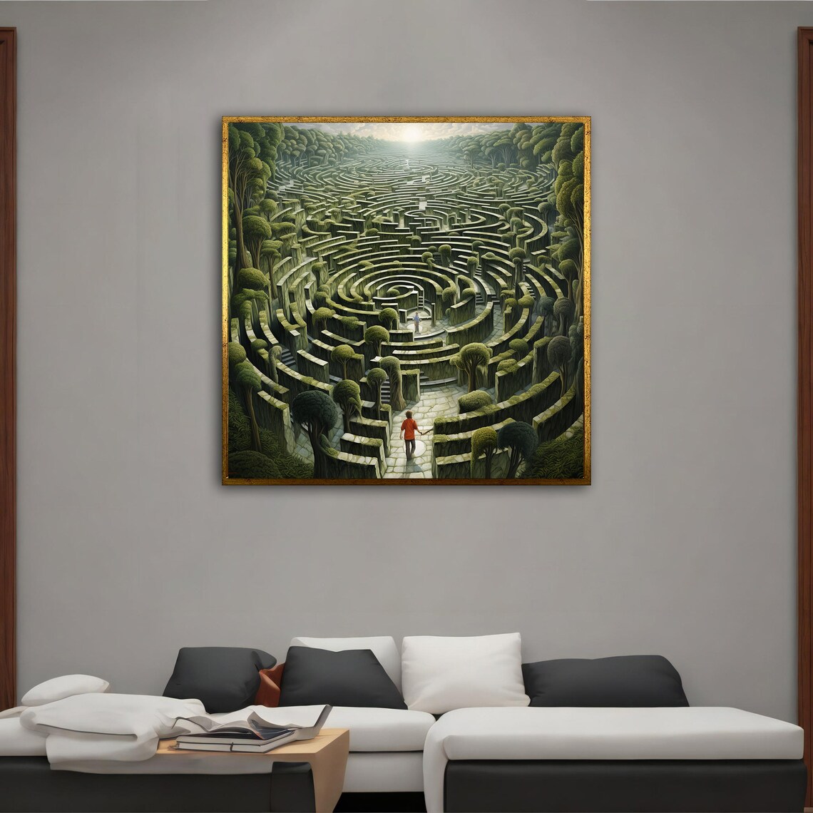 Surreal Green Labyrinth Garden Maze With Lone Wanderer Art Poster - Image 5