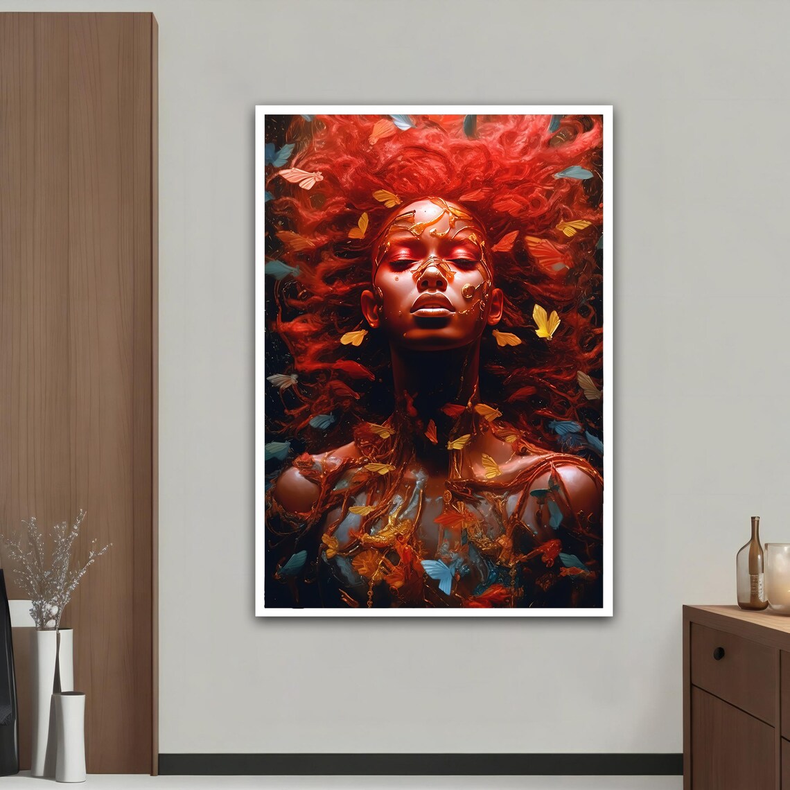 Fiery Red Hair Woman Butterflies Golden Goddess Dreamy Art Poster - Image 4