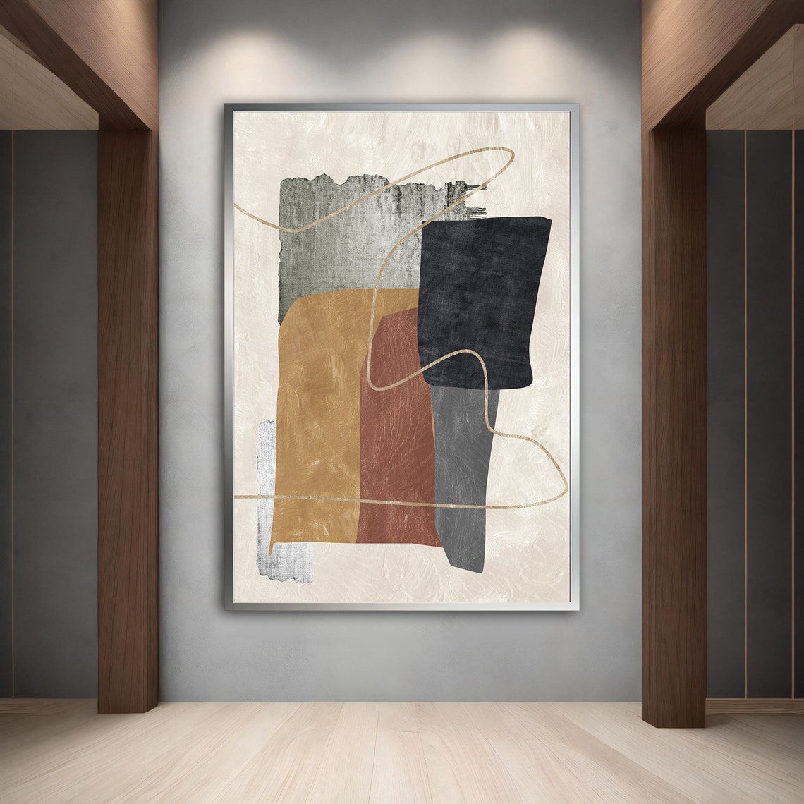 Mid Century Abstract Geometric Blocks Earth Tones Wall Art Print - Image 4