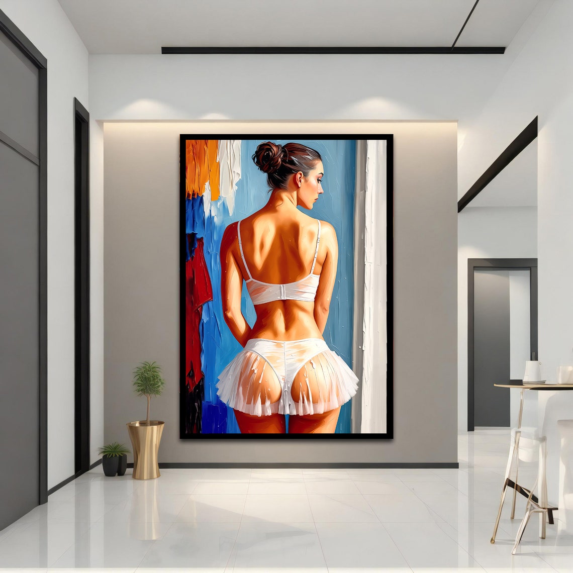 Ballerina Back View White Tutu Warm Light Elegant Dance Wall Print - Image 3