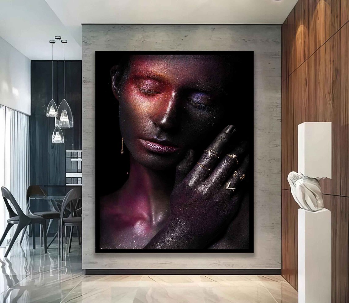 Dark Glitter Woman Portrait Purple Sparkle Moody Wall Art Poster - Image 2