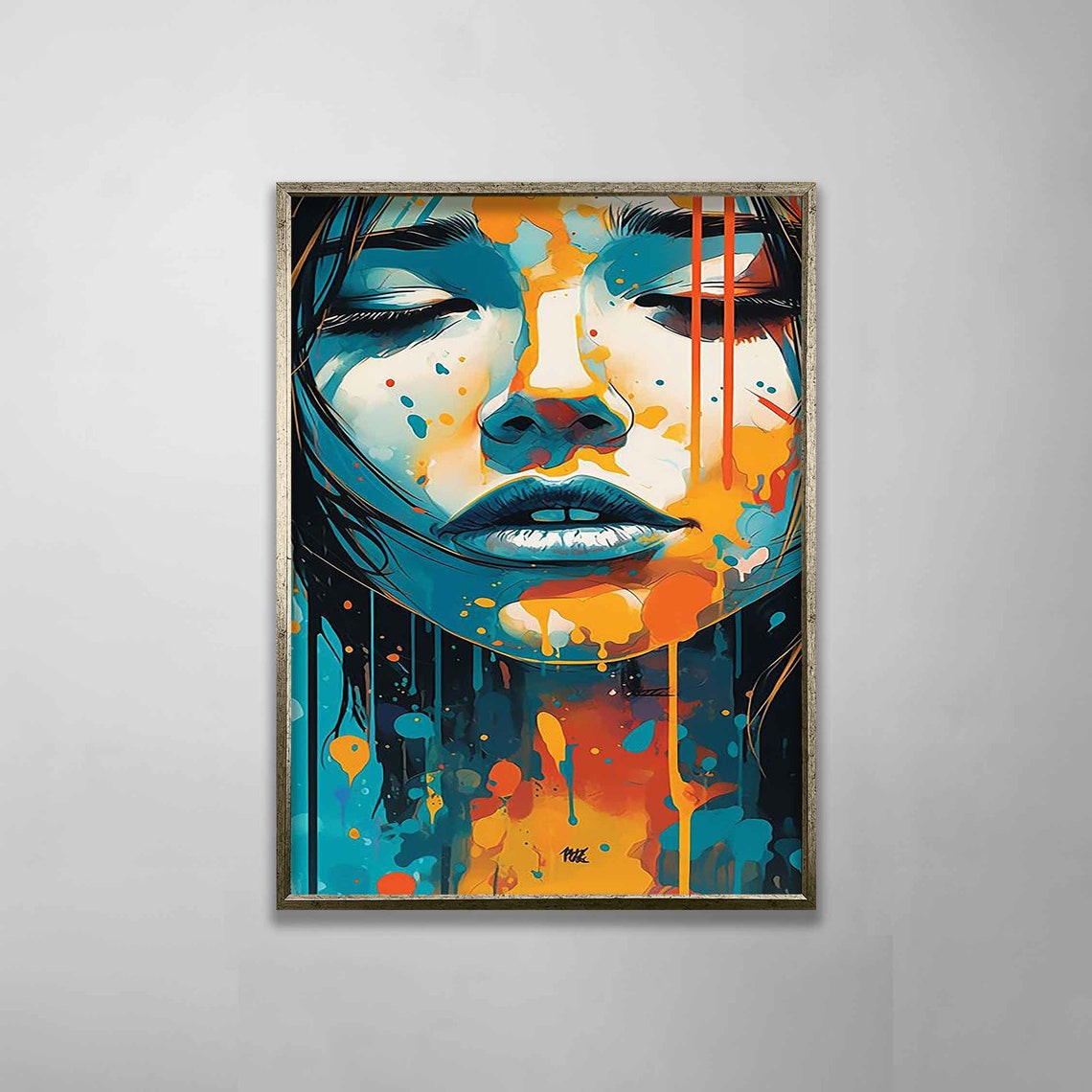 Pop Art Woman Face Teal Orange Paint Splatter Colorful Portrait Poster - Image 5