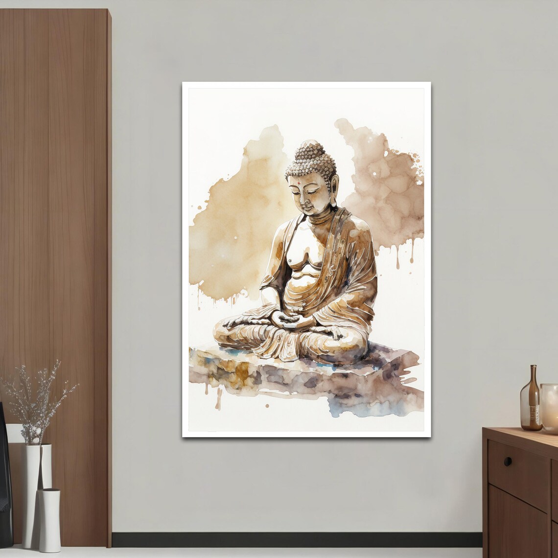 Meditating Buddha Statue Sepia Watercolor Zen Calm Spiritual Poster - Image 4