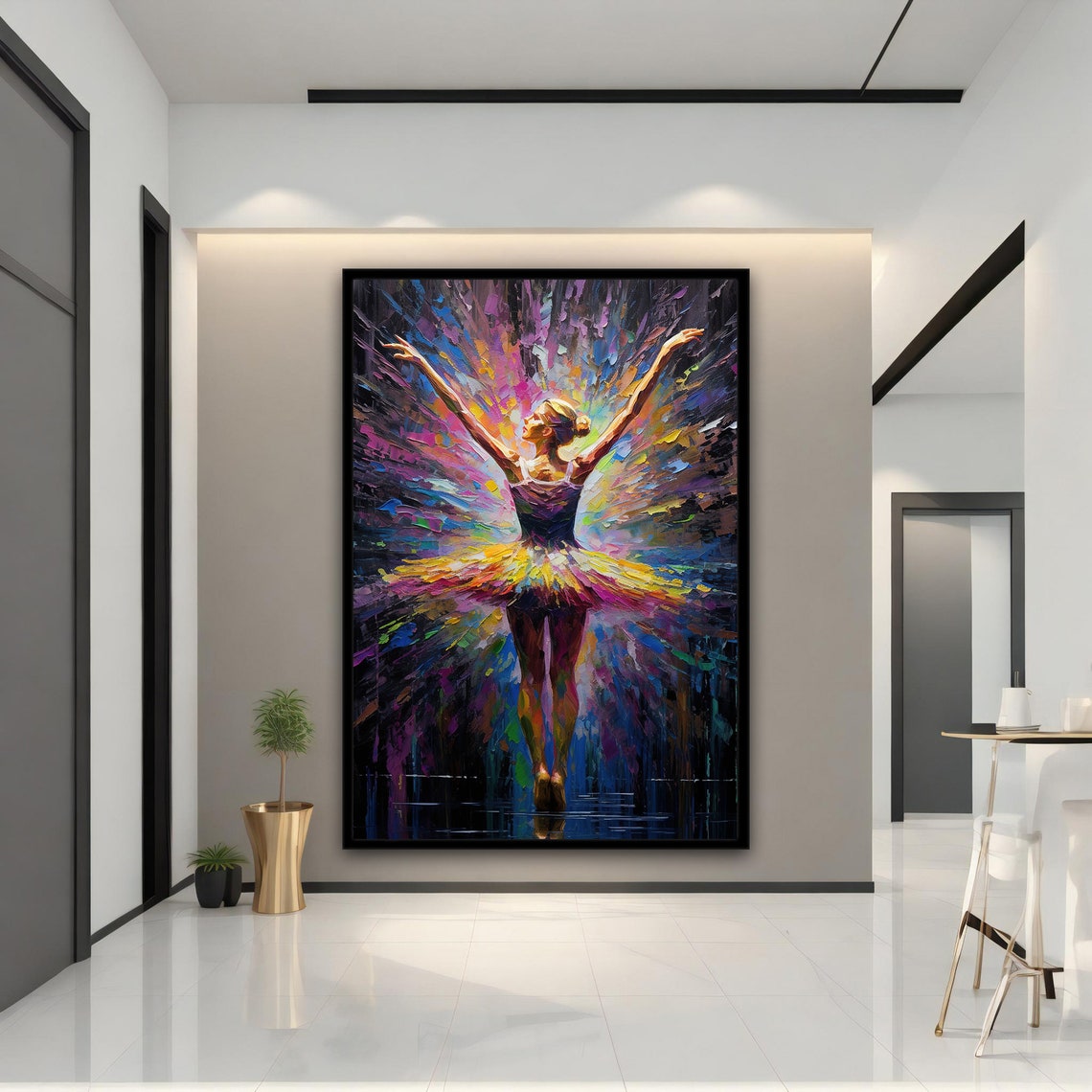 Ballerina Arms Raised Colorful Impasto Dance Painting Wall Art Print