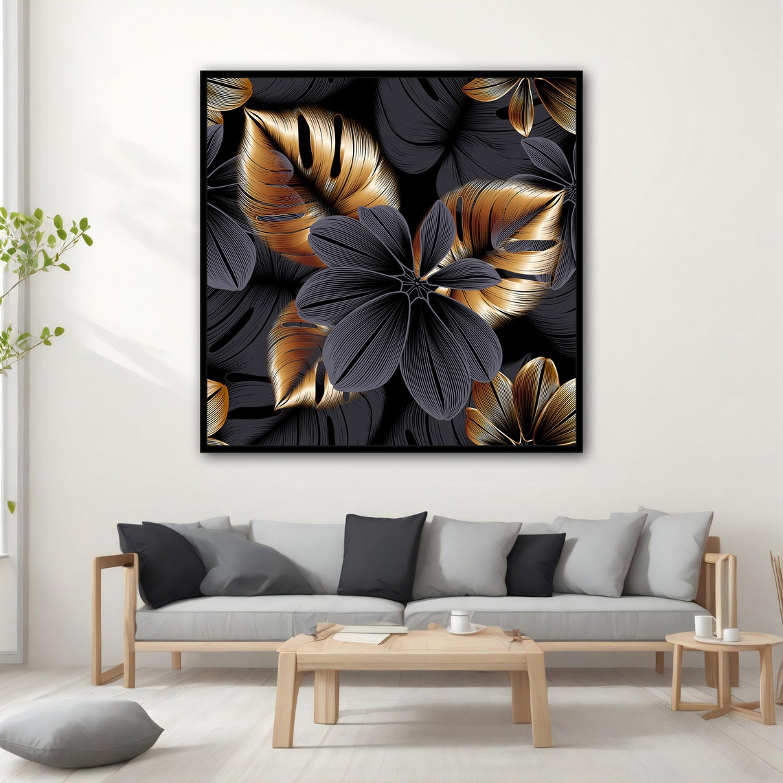 Black and Gold Tropical Leaves Monstera Luxury Botanical Art Poster - Image 3
