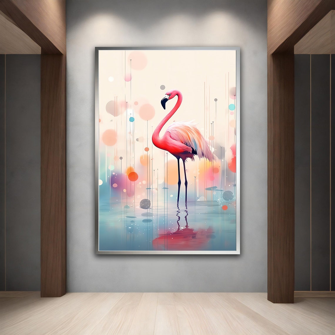 Pink Flamingo Pastel Dreamy Water Reflection Wall Art Poster - Image 3