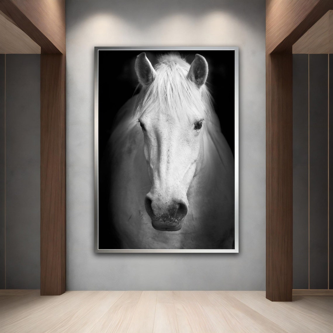 White Horse Portrait Black White Dramatic Photography Art Print - Image 3