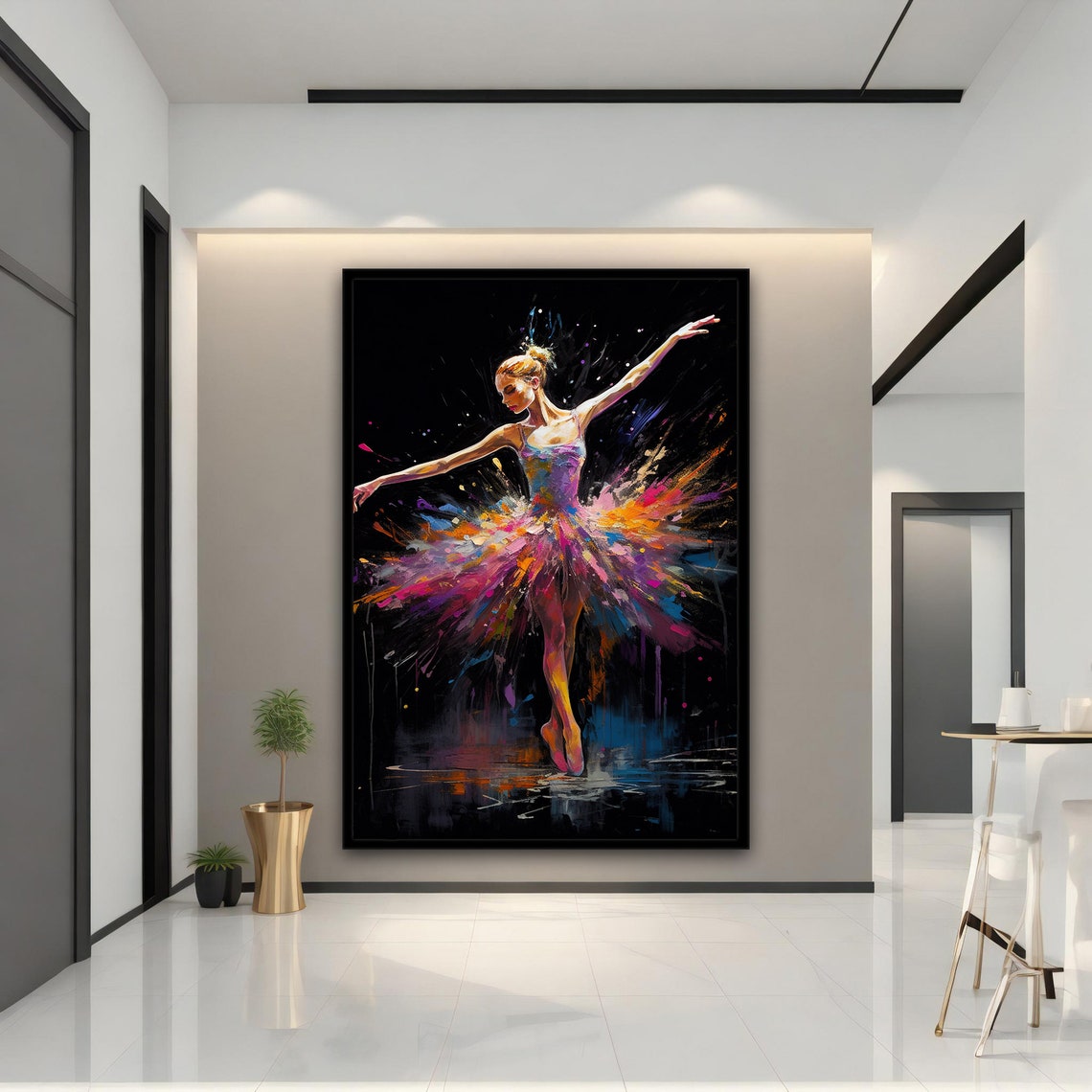 Colorful Ballerina Dancer Paint Splash Tutu Black Wall Art Poster - Image 4