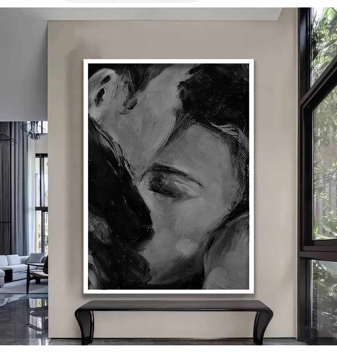 Romantic Black And White Kissing Couple Abstract Love Art Poster - Image 2