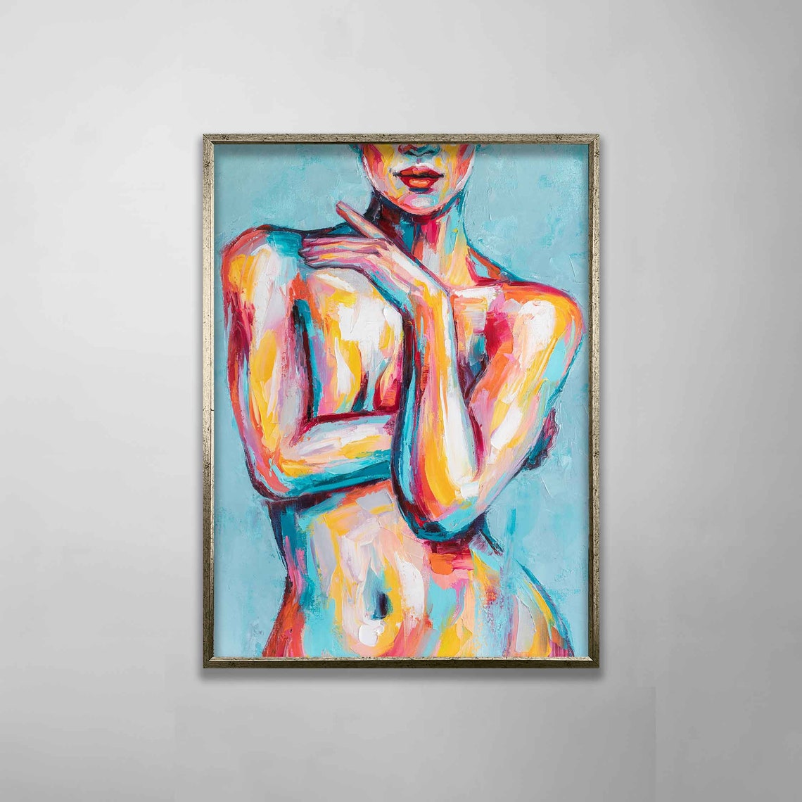 Colorful Abstract Female Torso Pink Turquoise Orange Modern Art Poster