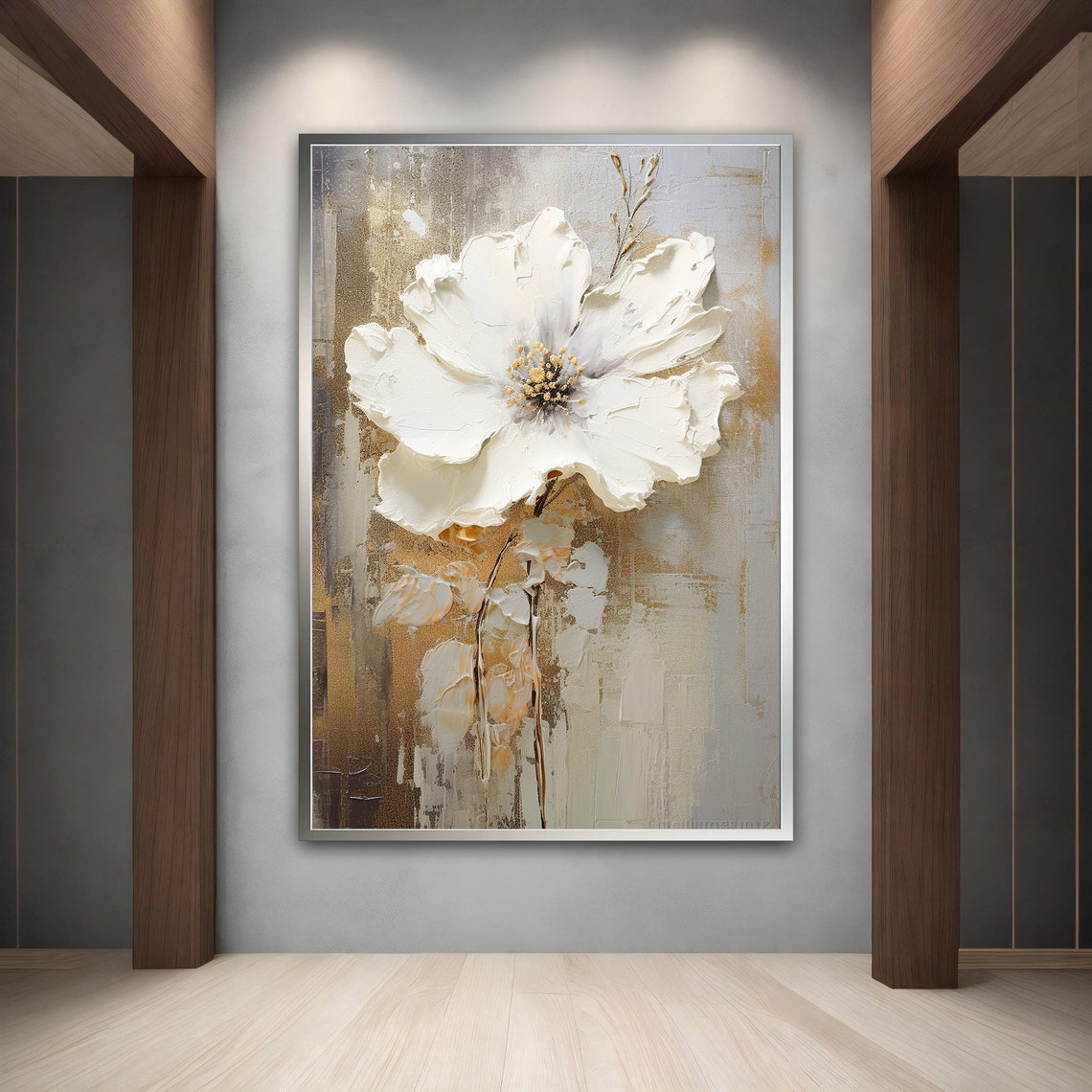 White Magnolia Impasto Gold Background Elegant Floral Wall Art Poster - Image 5
