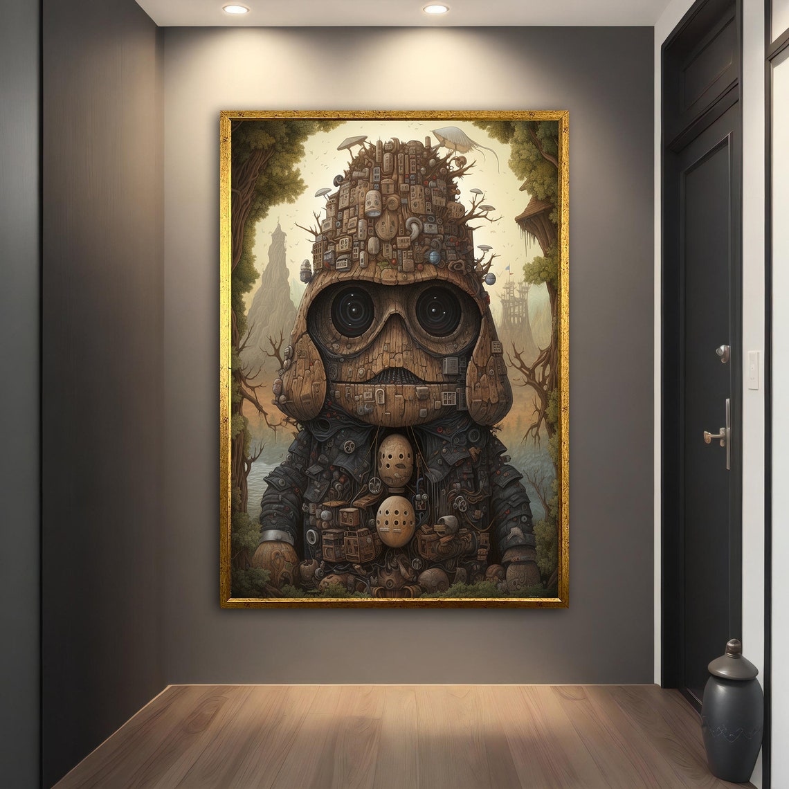 Robot Child Junk Sculpture Forest Big Eyes Whimsical Sci Fi Art Poster - Image 3