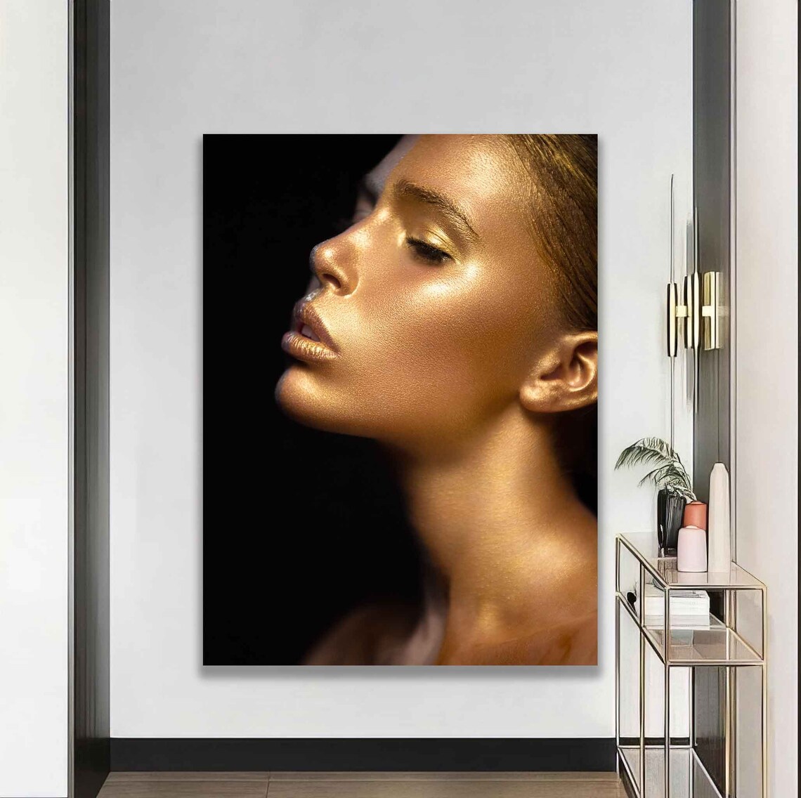 Golden Woman Profile Portrait Elegant Glow Beauty Wall Art Poster - Image 4