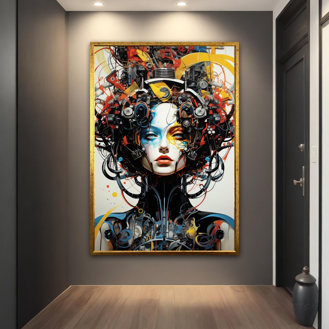 Cyberpunk Woman Mechanical Hair Colorful Circuit Futuristic Art Poster - Image 3