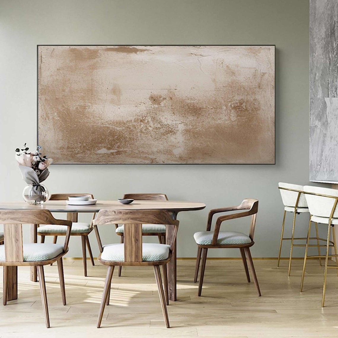 Wide Beige Abstract Sandy Brown Washes Textured Neutral Canvas Poster - Image 5