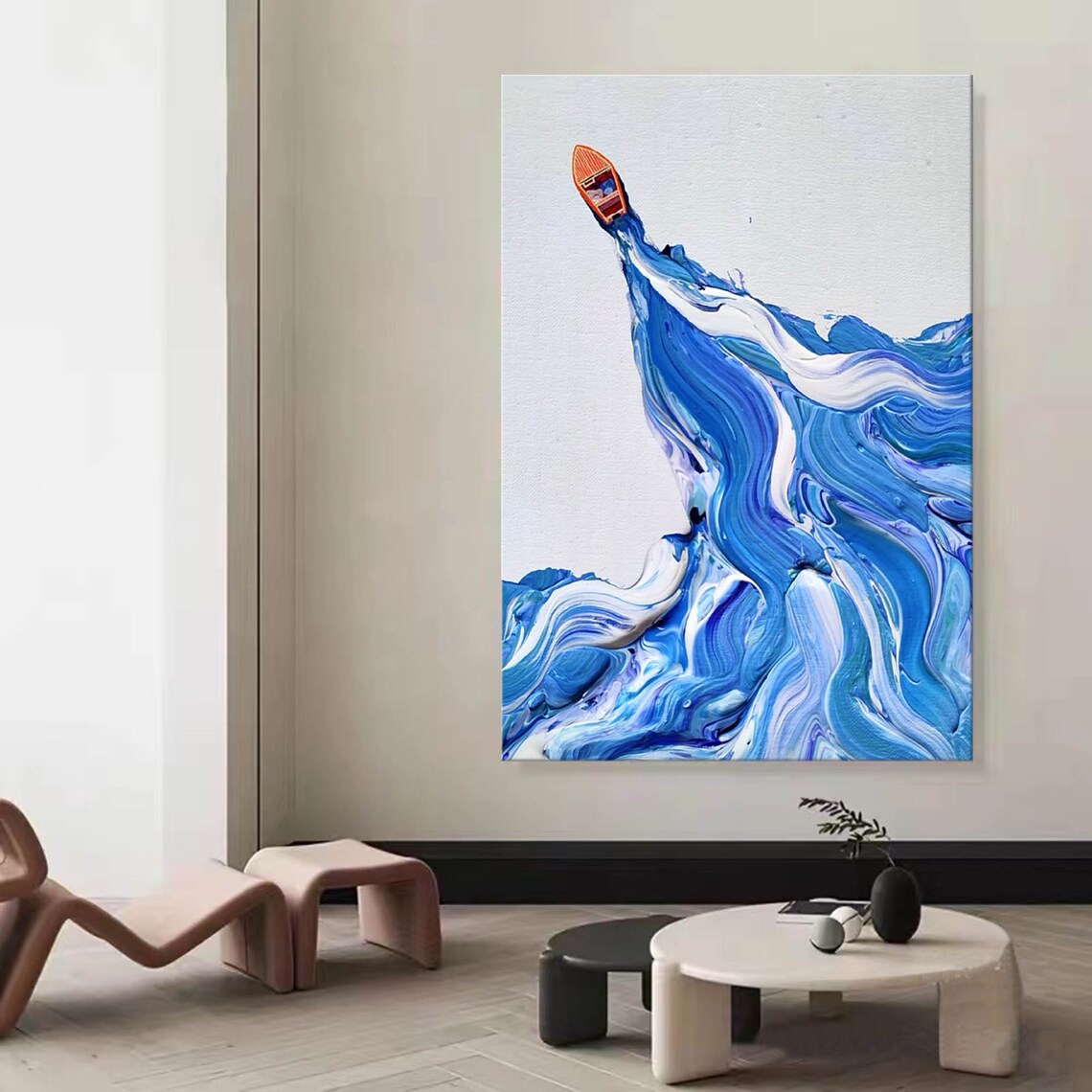 Abstract Boat Painting, Beach Ocean Wave Art Print - Image 3