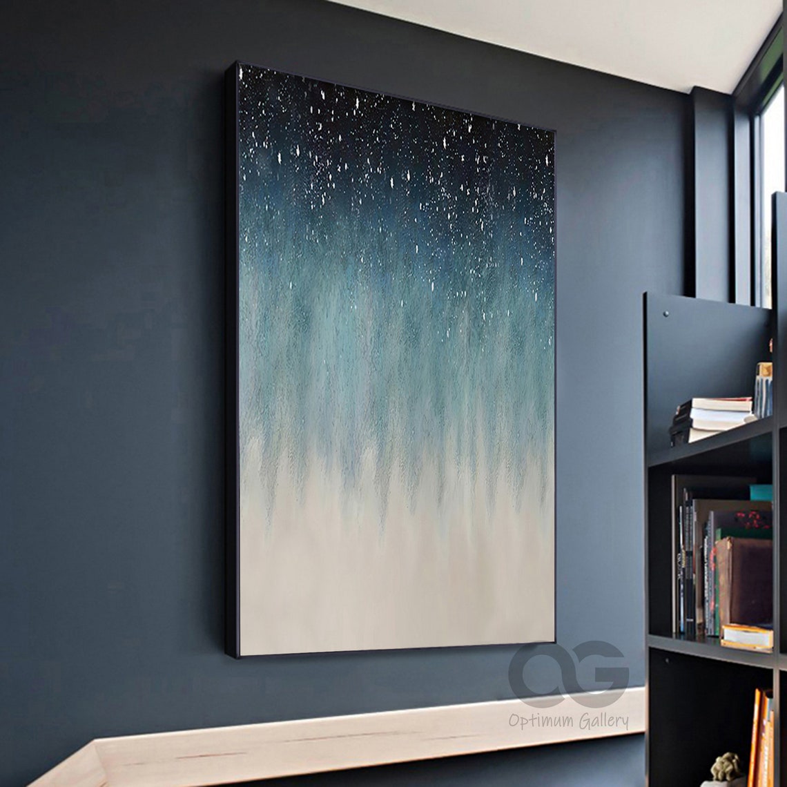 Starry Night Blue to Sandy Beige Wave Foam Vertical Art Poster - Image 4