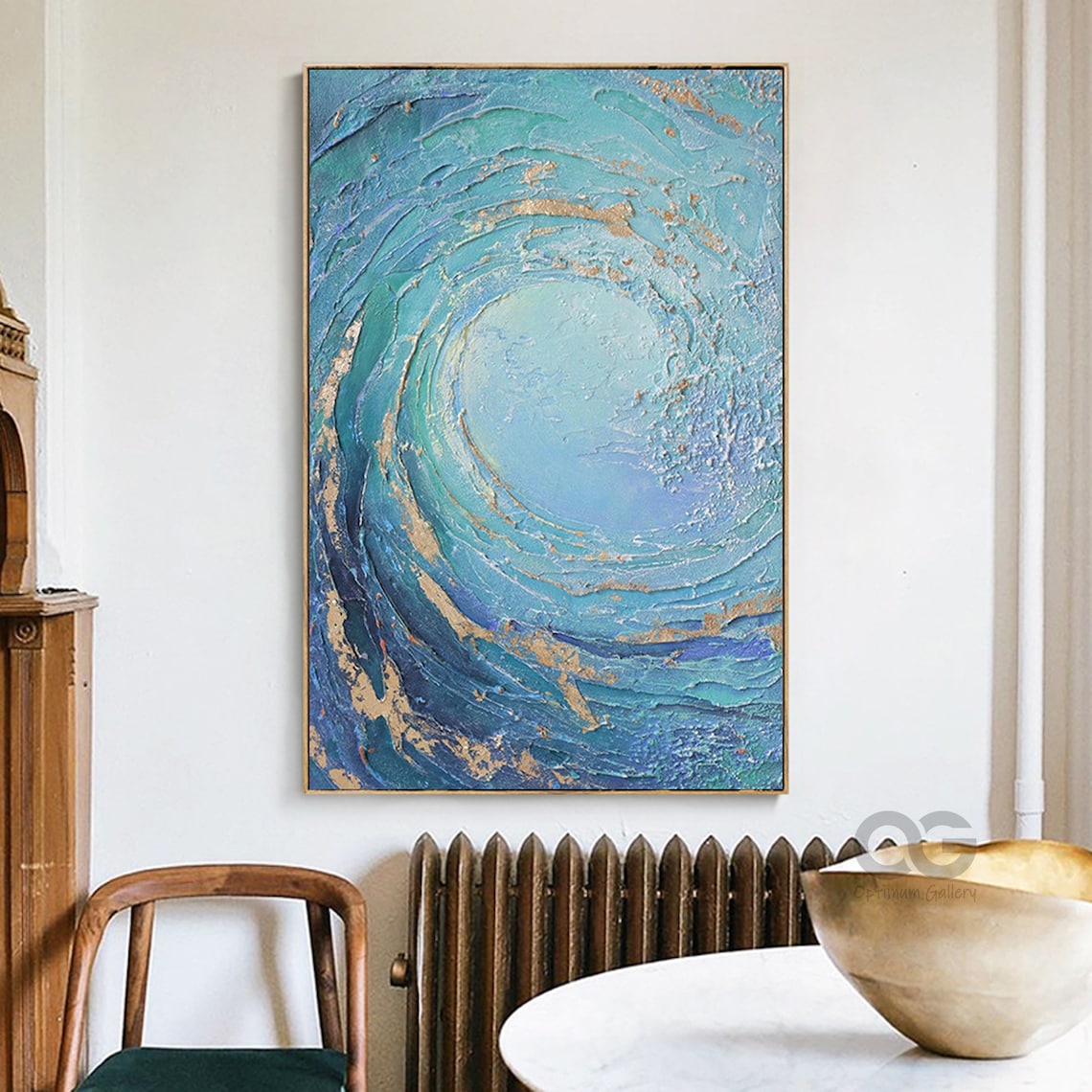 Blue Wave Abstract Ocean Oil Painting Wall Art - Image 4