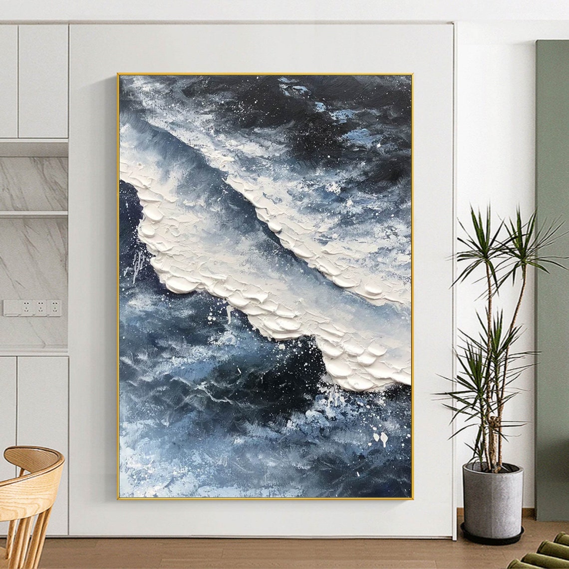 Dark Stormy Wave Thick White Impasto Foam Dramatic Ocean Art Poster - Image 3
