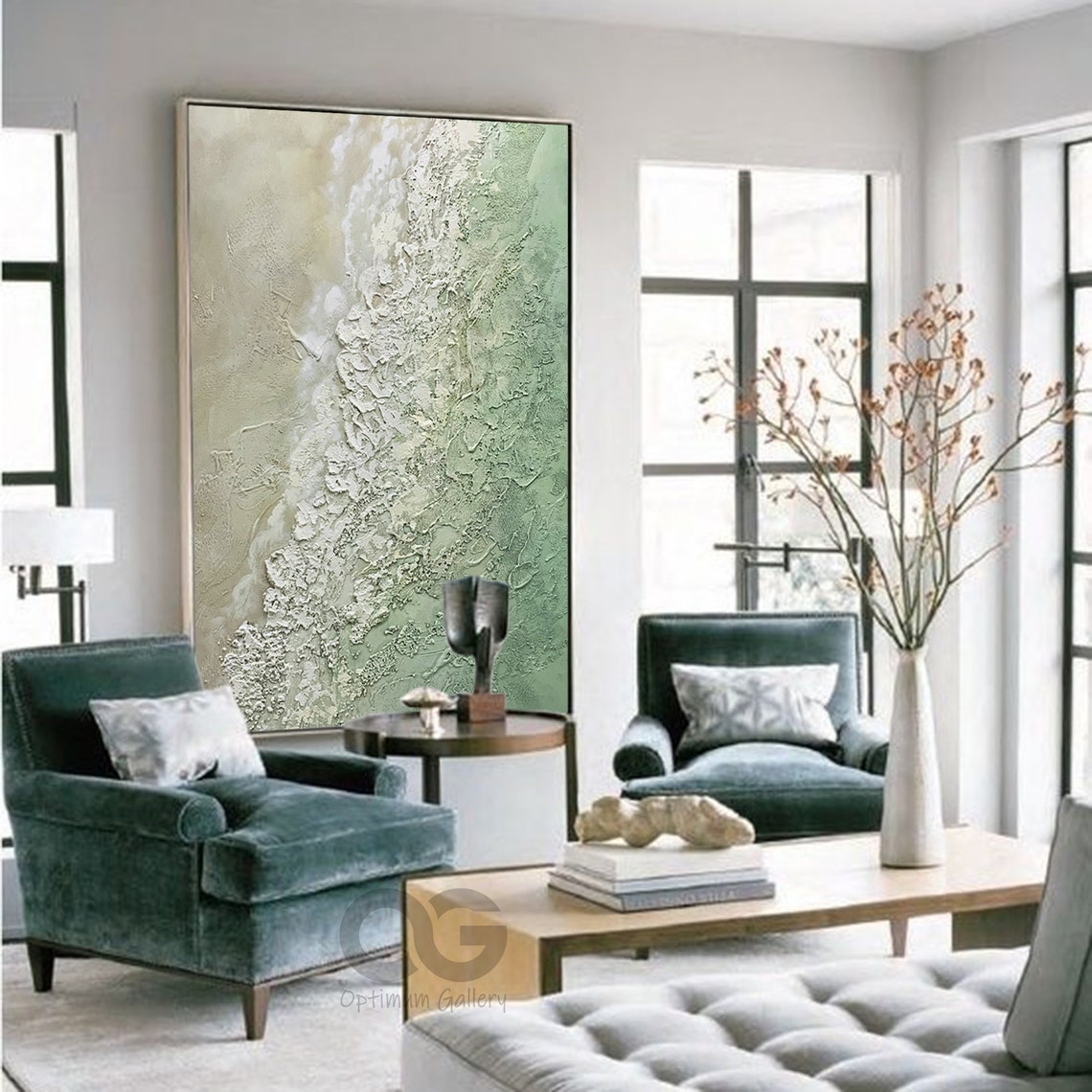 Green Cream Foam Wave Abstract 3D Textured Coastal Beach Art Poster - Image 5