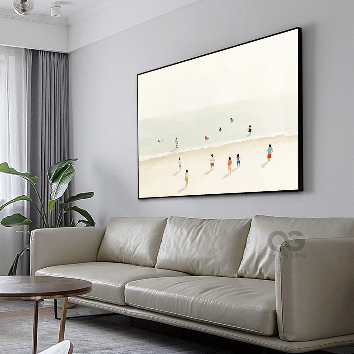 Swimmers Pale Turquoise Sea Tiny Figures White Sand Beach Poster - Image 3