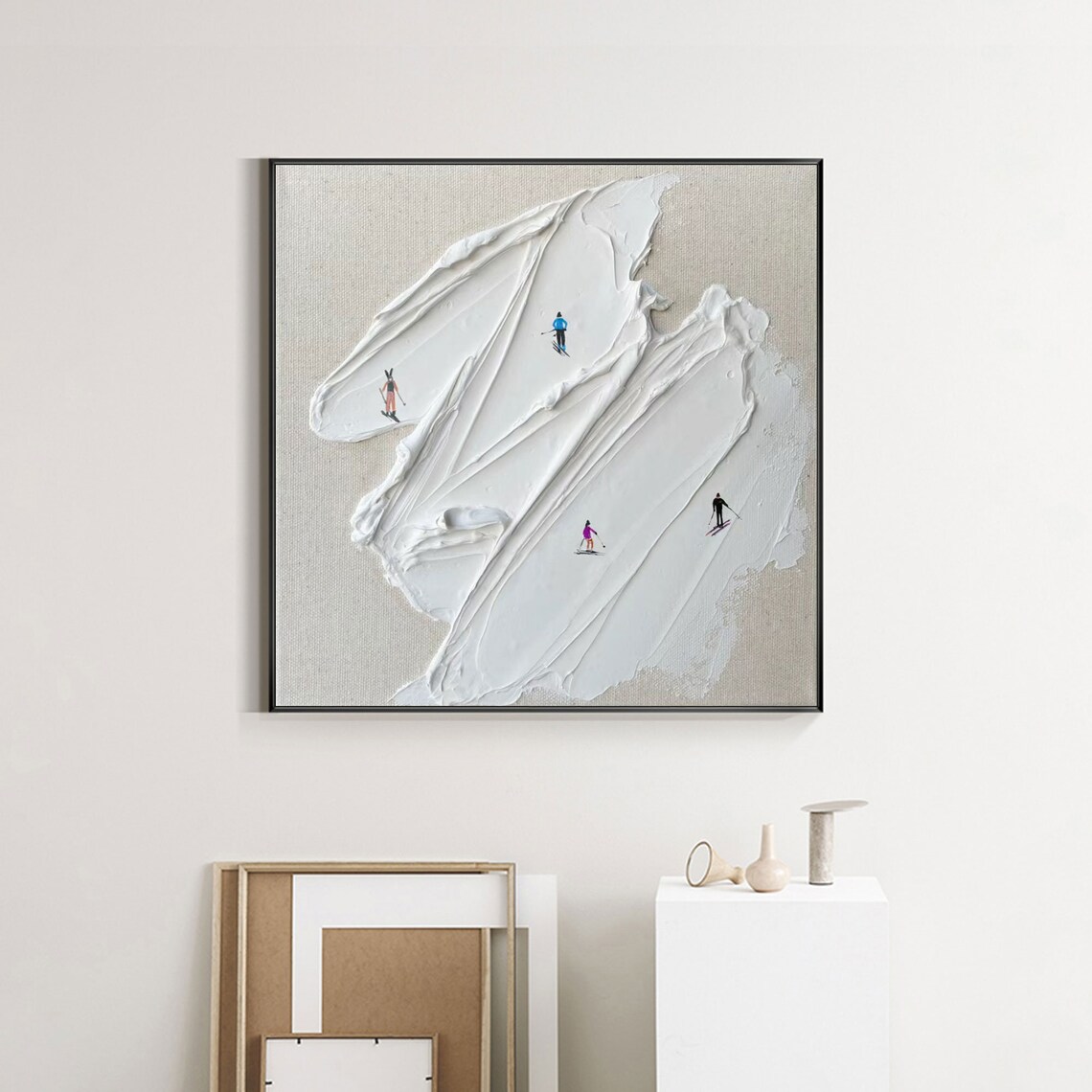Skier on Snowy Mountain, Plaster Style Art Print - Image 3