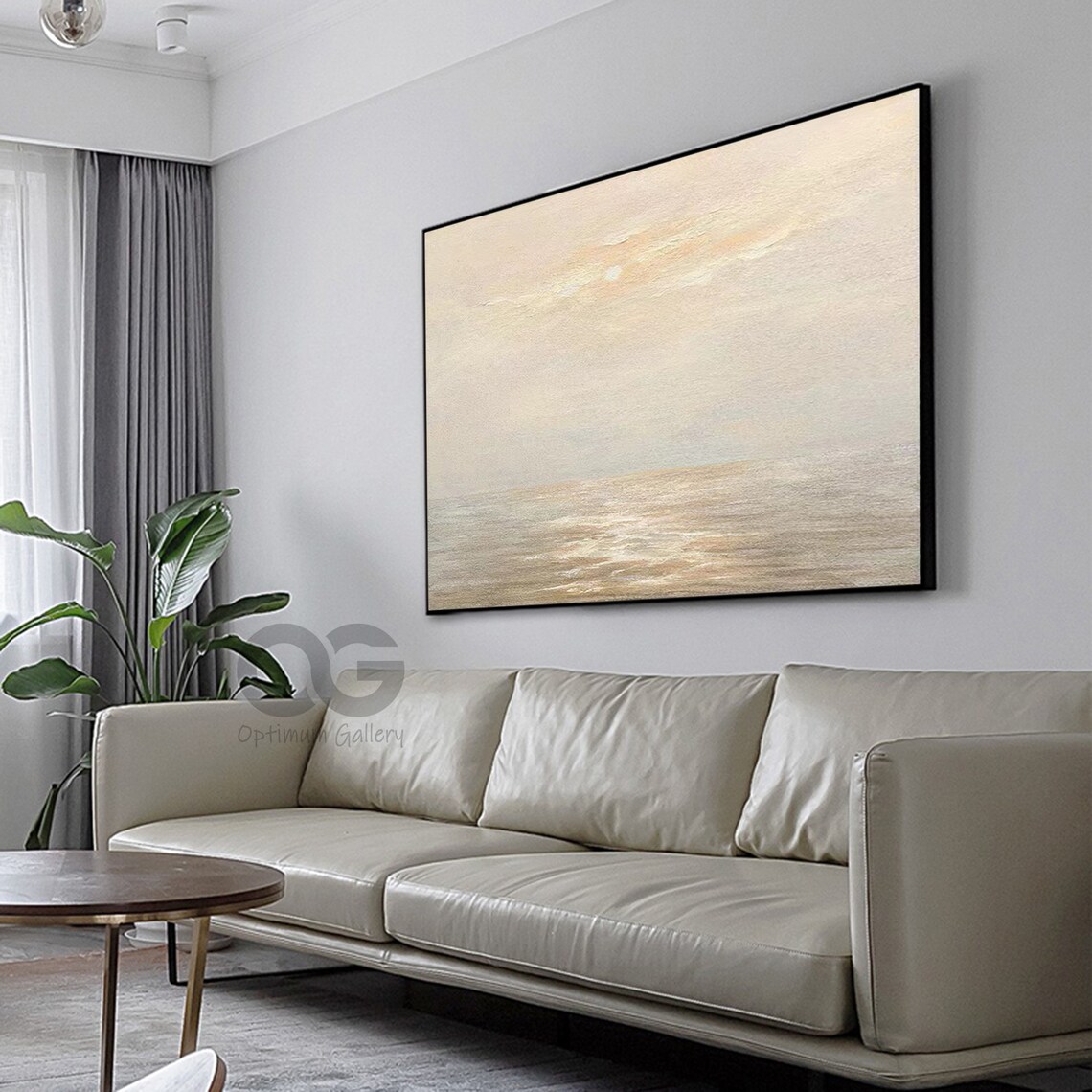 Soft Misty Sunrise Calm Sea Minimal Beige Abstract Ocean Painting Poster - Image 4