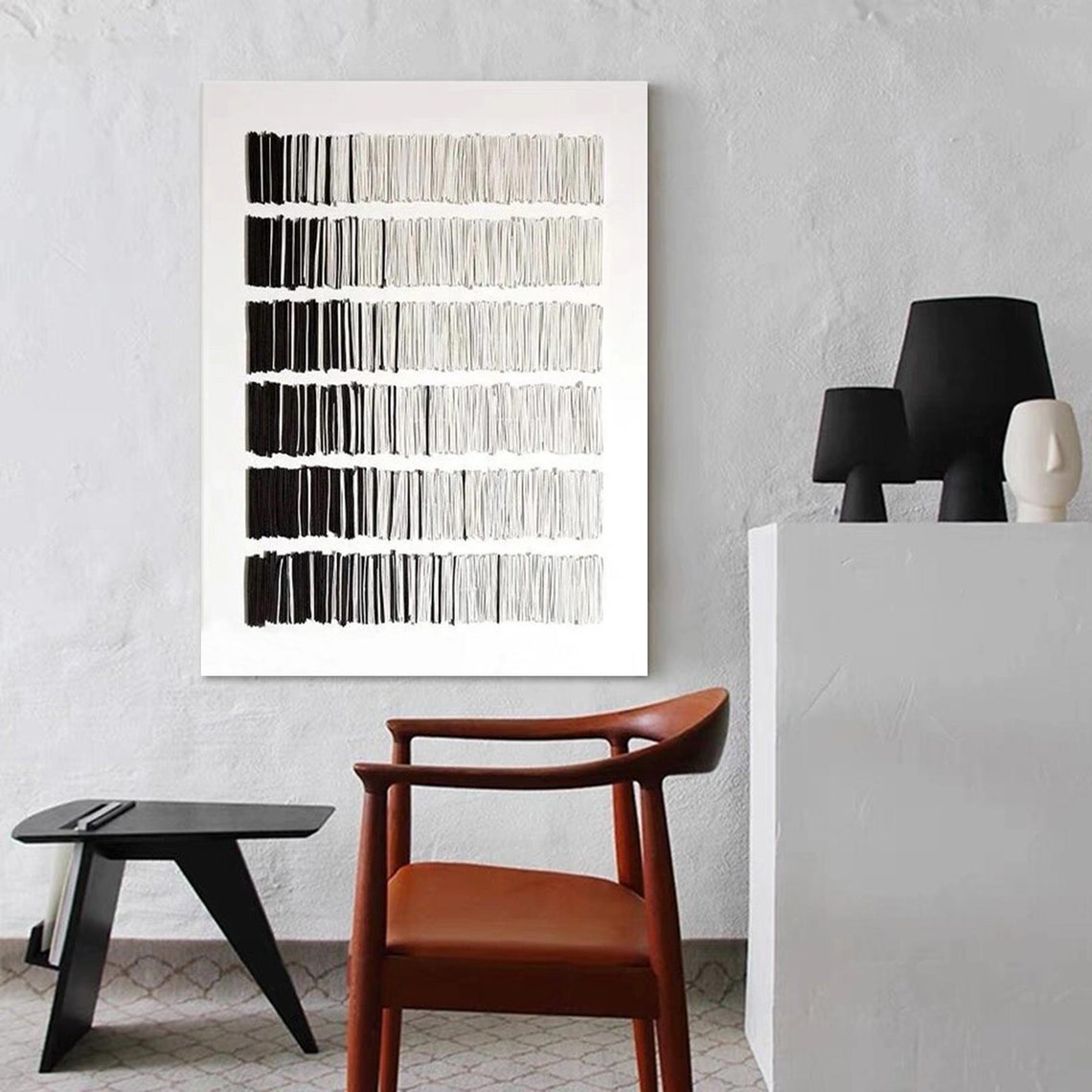 Black Grey Brushstroke Bands Gradient Stripe Modern Wall Art Poster - Image 2