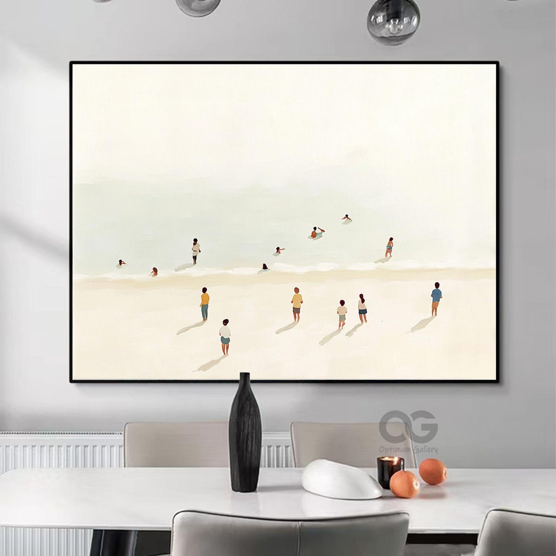 Tiny Swimmers Pale Sea White Sand Shore Minimalist Summer Scene Poster - Image 5